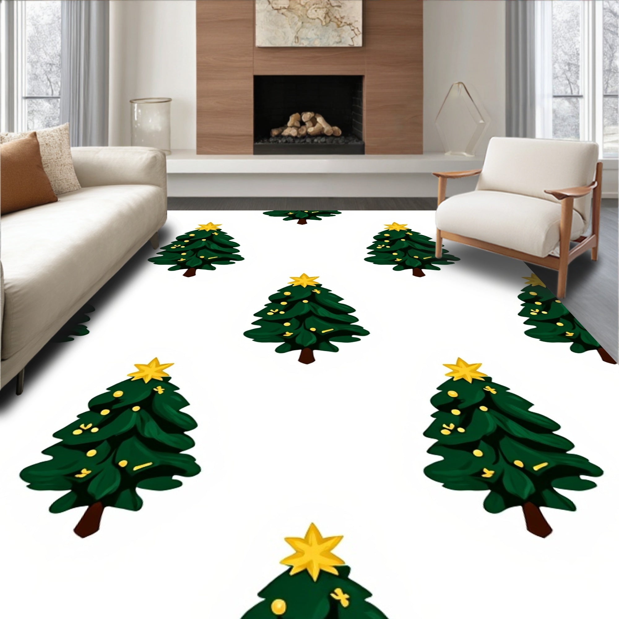 Emerald Evergreen Festive Tree Star Rug