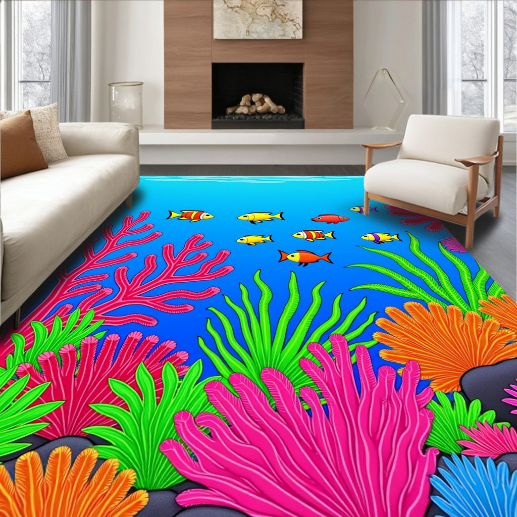 Coral Reef Fish Aquatic Scene Rug