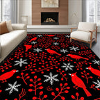 Red Cardinal Snowflakes Black Rug