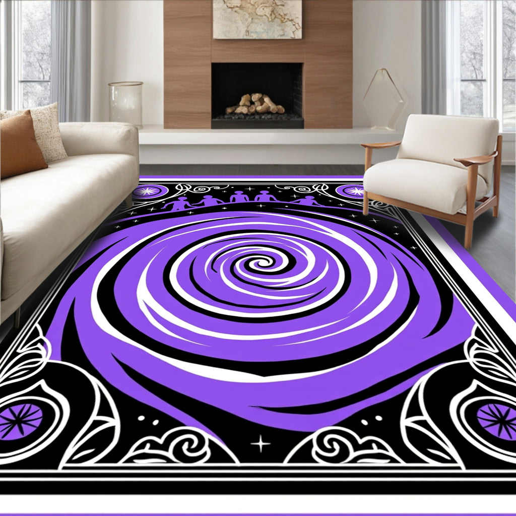 Whimsical Purple Swirl Cosmic Figures Rug