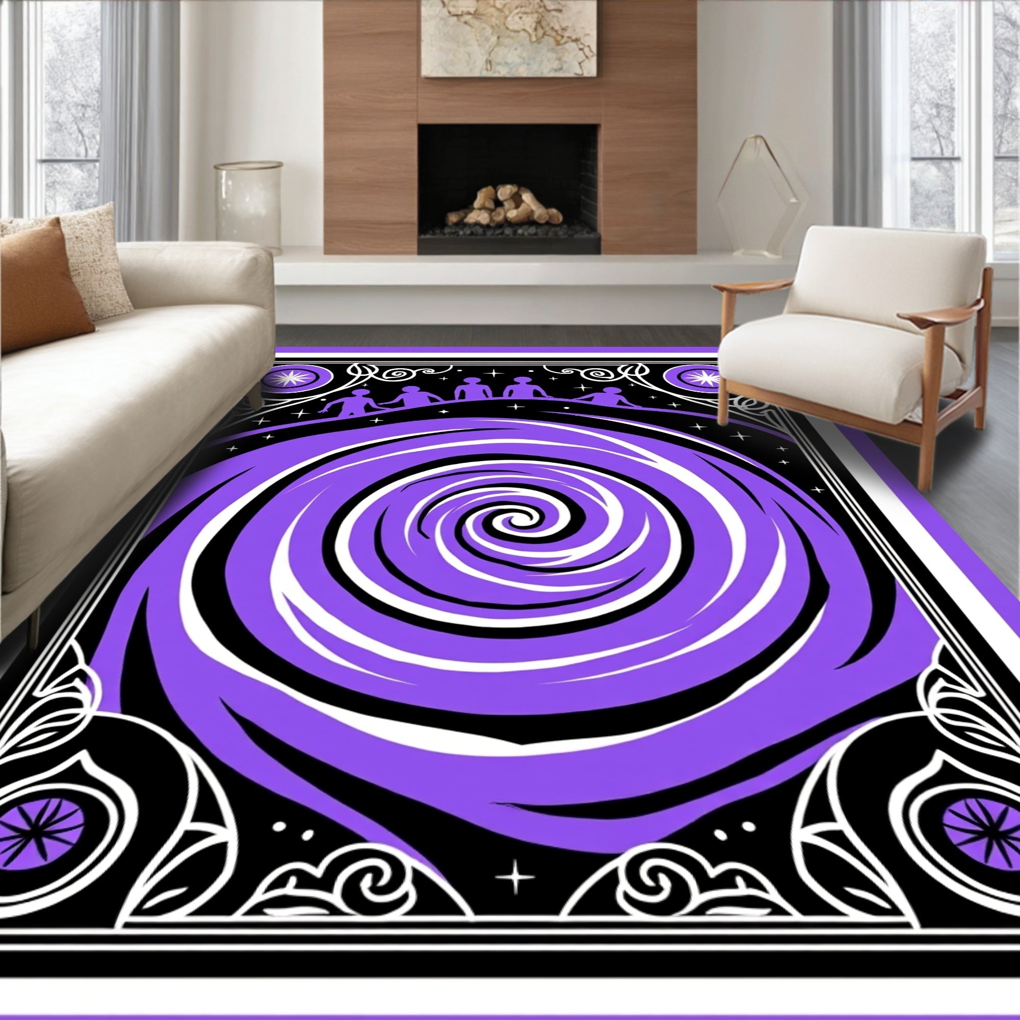 Whimsical Purple Swirl Cosmic Figures Rug