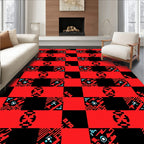 Bold Red Geometric Digital Grid Rug