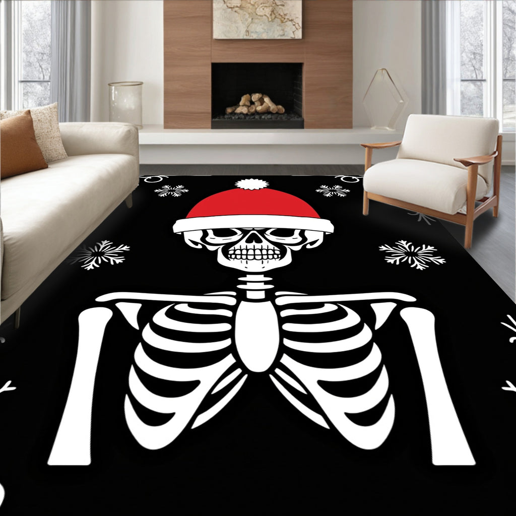 Red Santa Hat Skeleton Snowflakes Art Rug