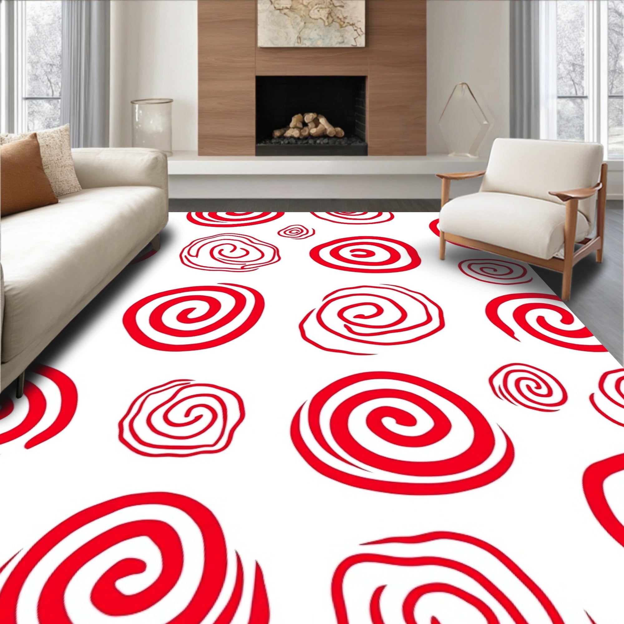 Crimson Swirl Abstract Medley Rug