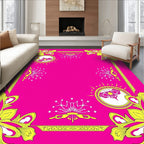 Vibrant Pink Yellow Floral Border Rug