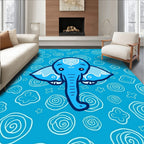 Cute Blue Elephant Swirls Rug