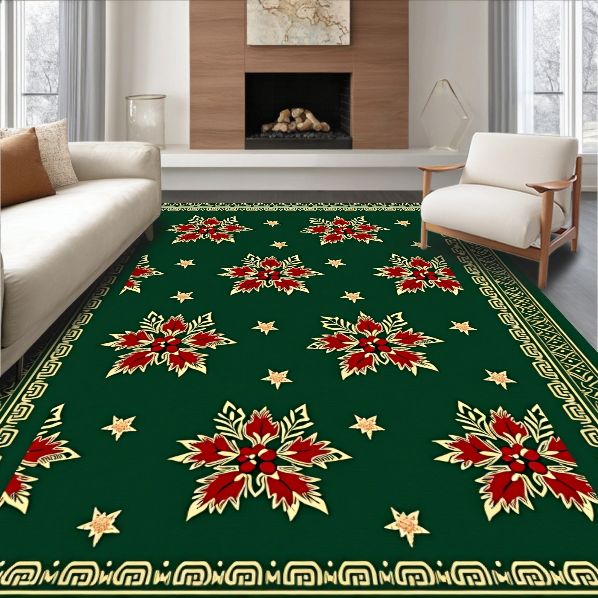 Deep Green Floral Star Medallion Rug