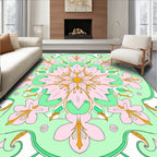 Delicate Pink Floral Mint Swirl Rug