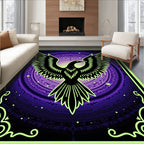 Mystic Black Bird Purple Mandala Rug