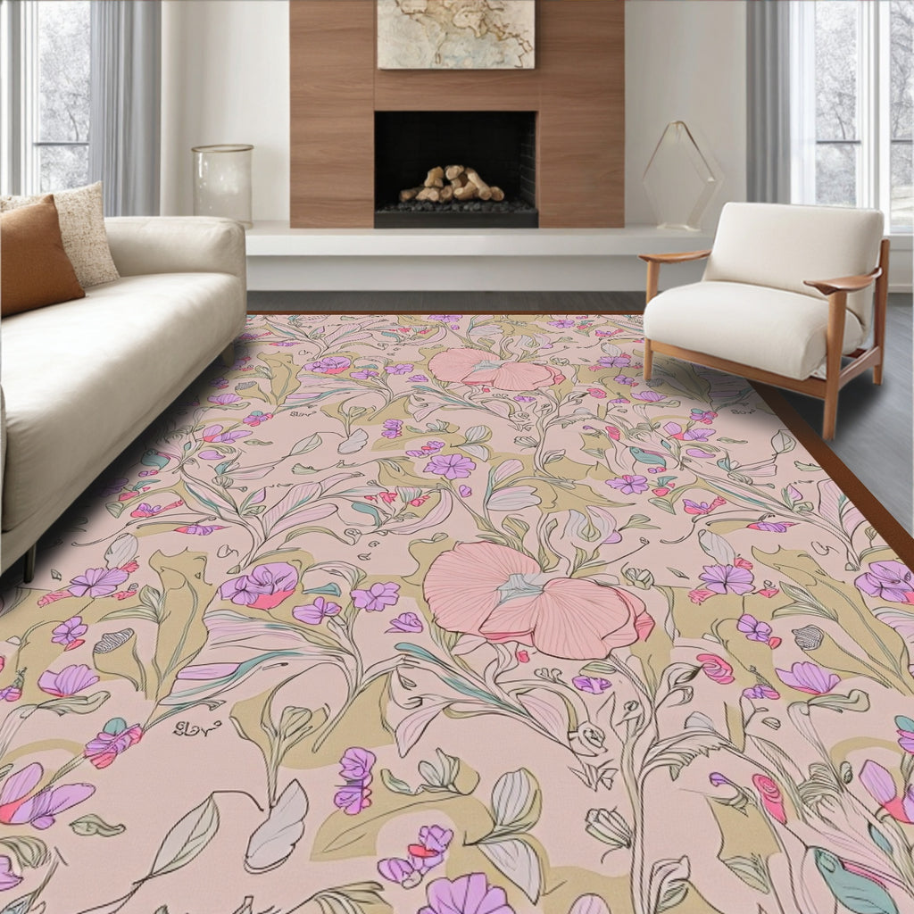 Vintage Pink Floral Botanical Garden Rug