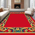 Ornate Red Gold Teal Floral Border Rug