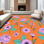 Bright Orange Lilac Floral Garden Rug