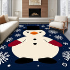 Navy Blue Snowman Snowflake Whimsical Rug