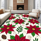 Festive Red Poinsettia Foliage Swirls Rug