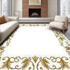 Ornate Golden Leaf Scroll Border Rug