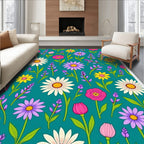 Whimsical Floral Garden Teal Rug