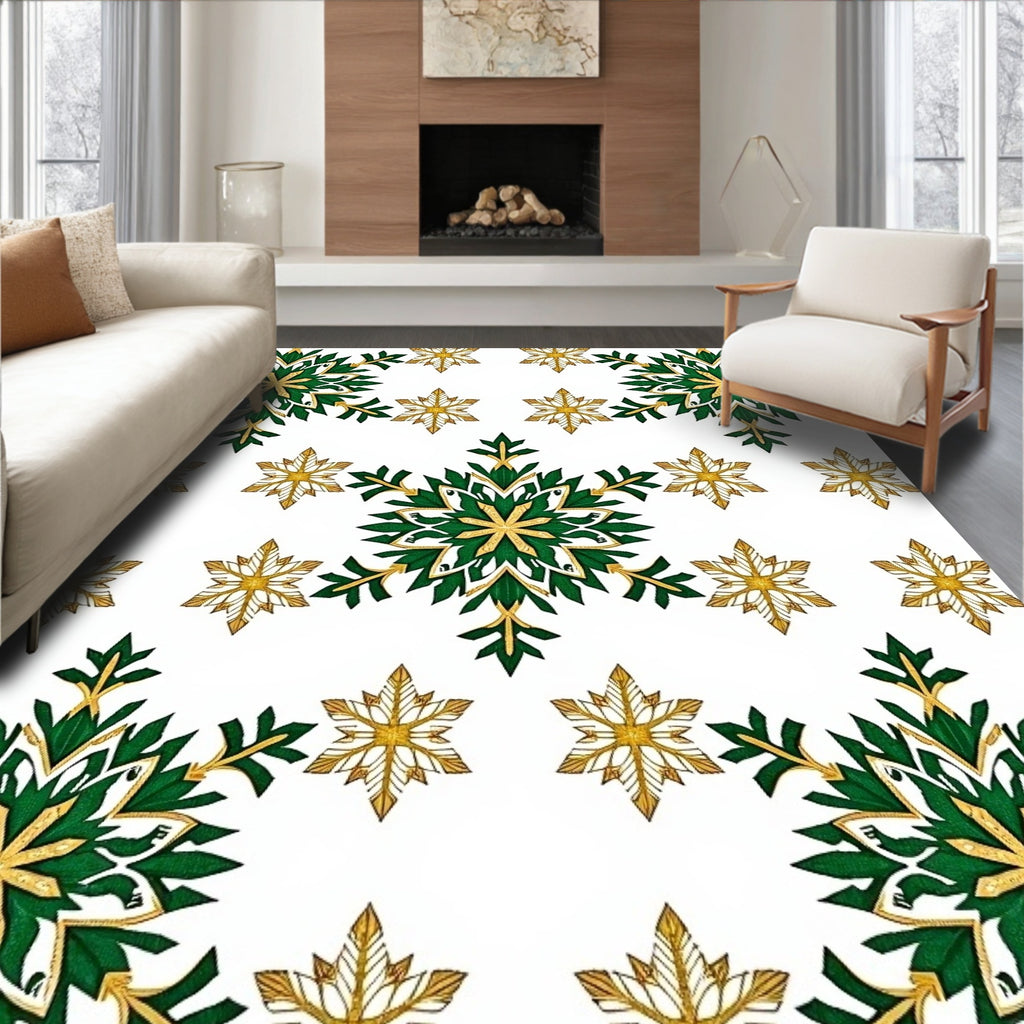 Emerald Gold Snowflake Medallion Rug