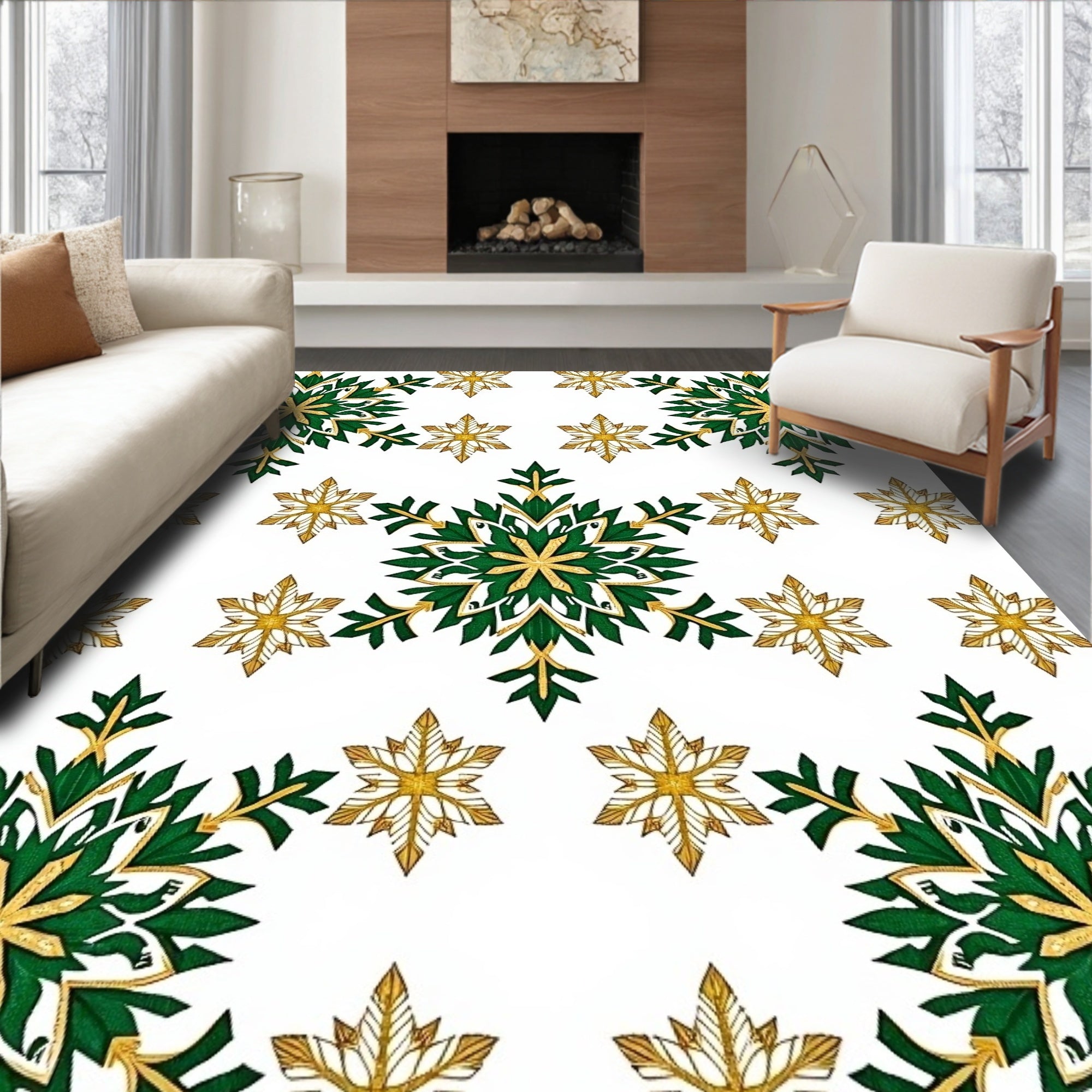 Emerald Gold Snowflake Medallion Rug