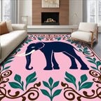 Dark Blue Elephant Pink Floral Frame Rug