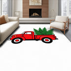 Red Truck Green Pine Trees Rug