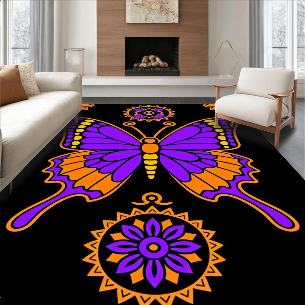 Violet Orange Butterfly Mandala Rug
