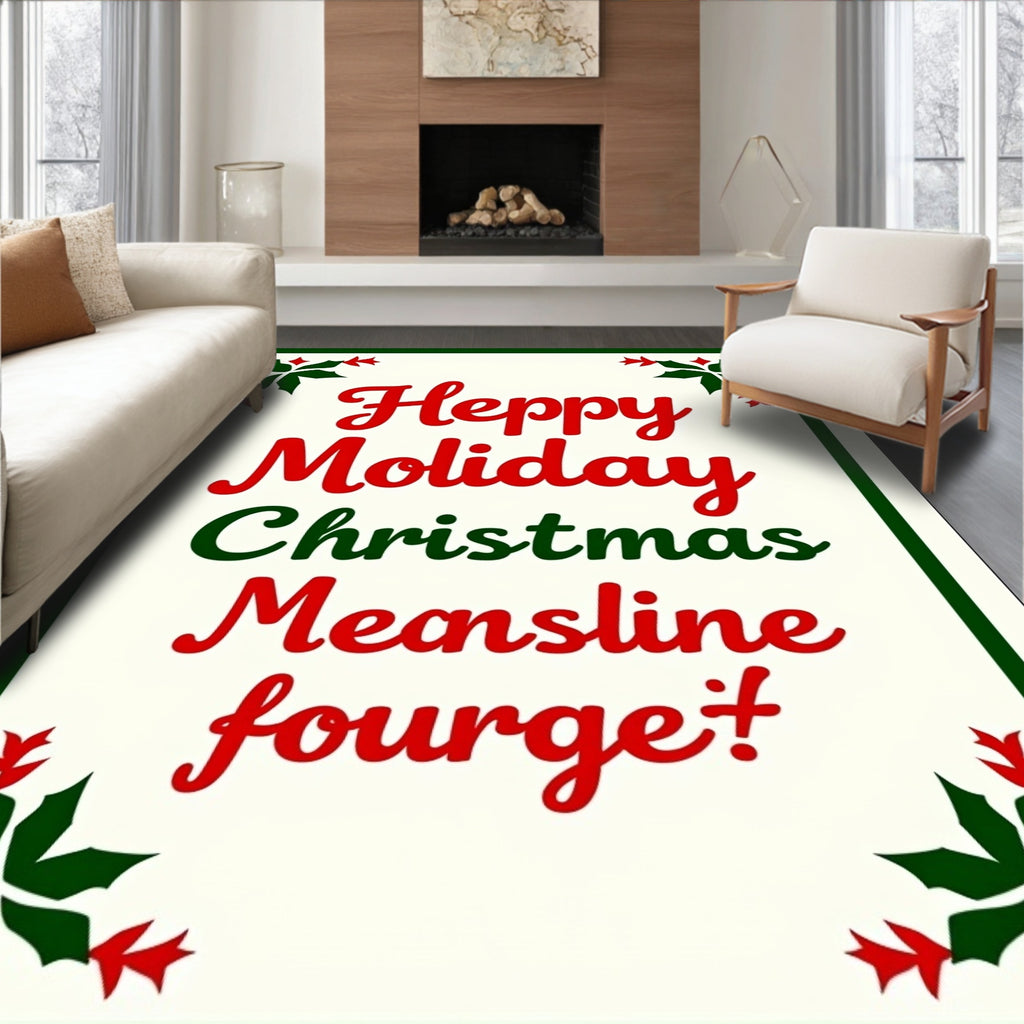Festive Red Green Holly Christmas Rug