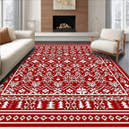 Bold Red Nordic Folk Art Rug