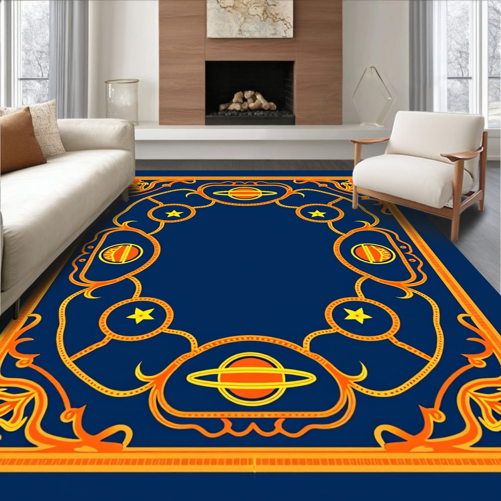 Cosmic Blue Orange Planet Star Rug