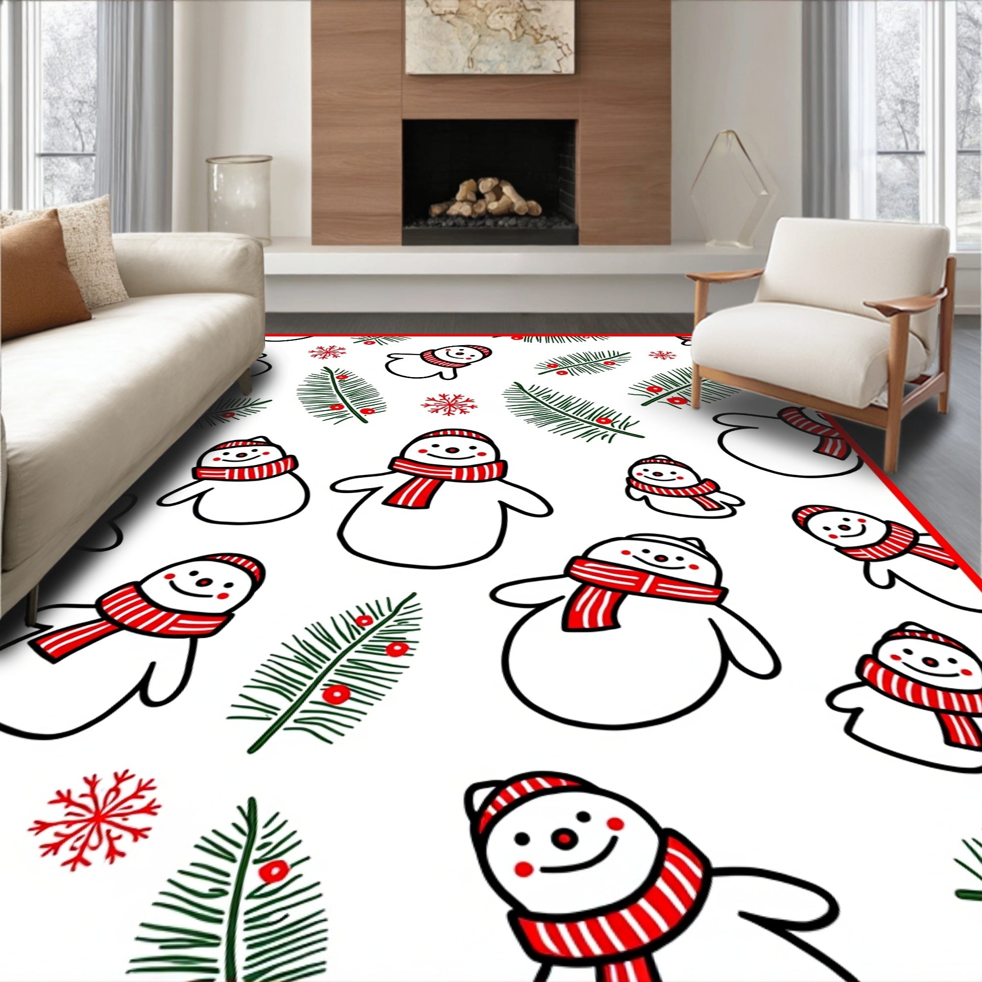 Charming Snowman Pine Berry Repeat Rug