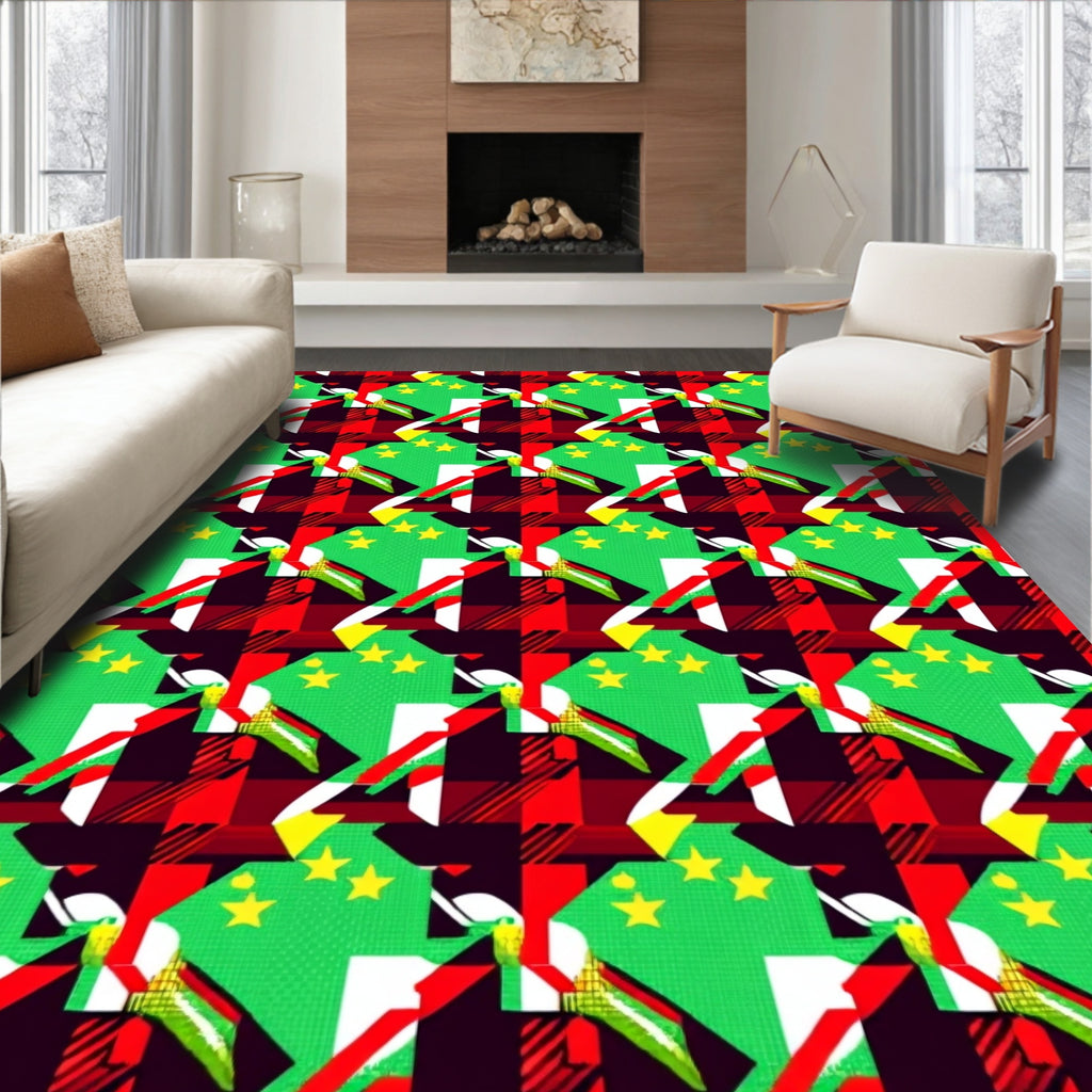 Green Yellow Red Plaid Fragmented Star Rug