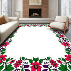 Crimson Floral Green Vine Border Rug