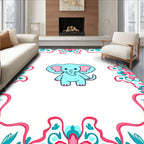 Charming Aqua Elephant Tribal Border Rug