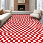 Dynamic Red White Checkered Curve Rug