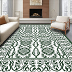 Dark Green Floral Medallion Border Rug