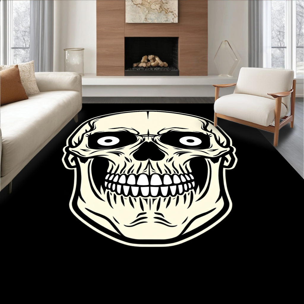 Cream Skull Face Illustration Rug
