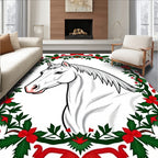 White Horse Festive Floral Wreath Rug