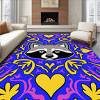 Vibrant Raccoon Blue Yellow Heart Swirl Rug