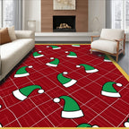 Festive Green Elf Hat Red Plaid Rug