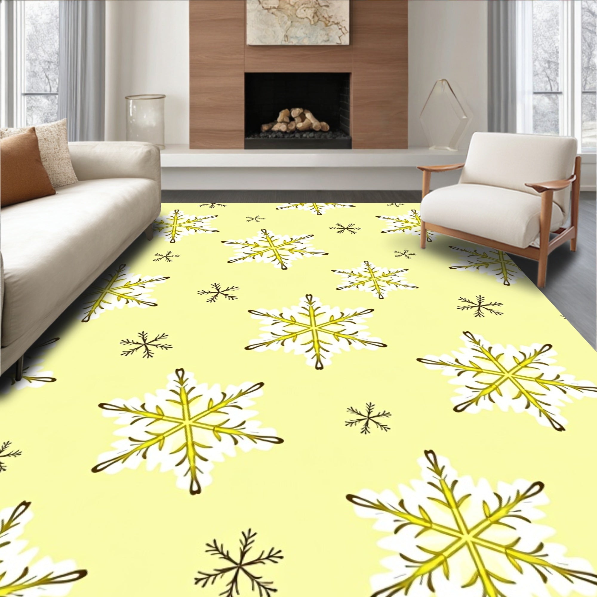 Yellow Snowflake Scatter Graphic Rug