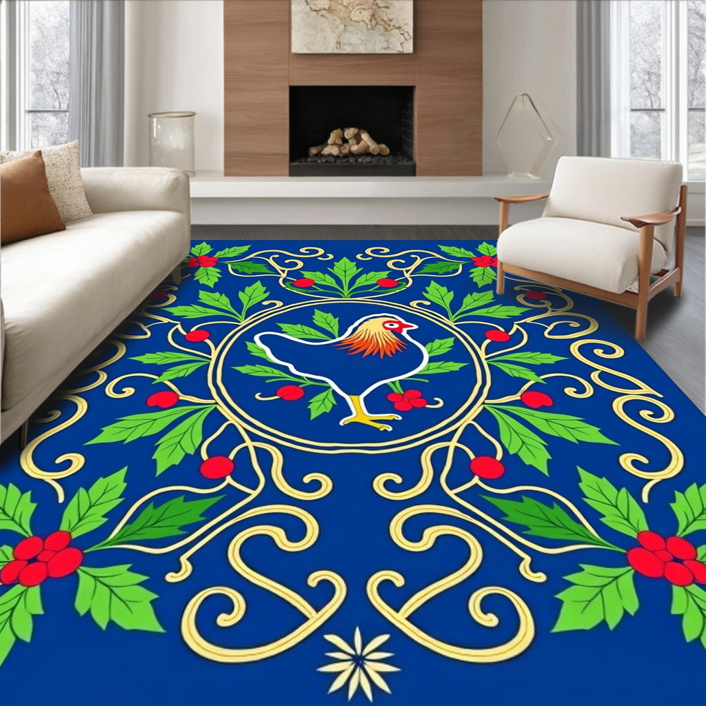 Royal Blue Rooster Holly Border Rug