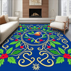 Royal Blue Rooster Holly Border Rug