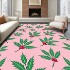 Pink Holly Berry Leaf Arrangement Rug