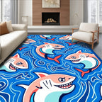 Playful Coral Sharks Blue Water Swirls Rug