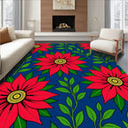 Bold Red Poinsettia Garden Navy Rug