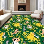Whimsical Animals and Foliage on Green Rug