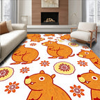 Whimsical Orange Groundhog Floral Rug