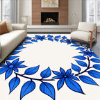 Vibrant Blue Floral Wreath Rug