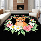Cute Orange Cow Floral Wreath Rug