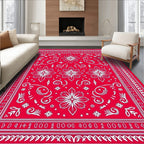 Crimson White Floral Paisley Bandana Rug
