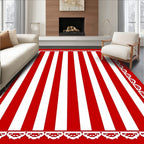 Red White Vertical Lace Stripe Rug